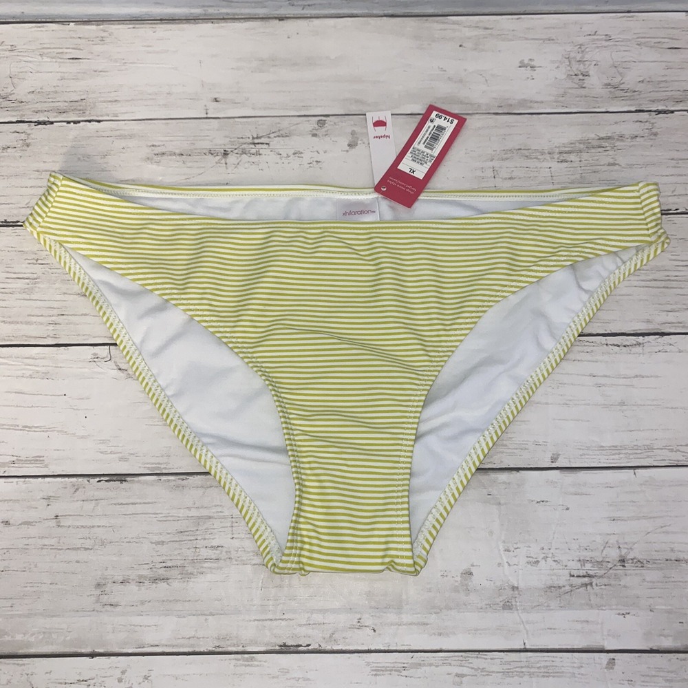 Xhilaration Bikini Bottom Womens XL Green Stripe Lime White Cheeky Swim NEW XL
